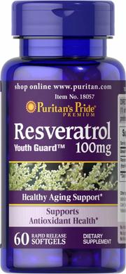 Ресвератрол, Resveratrol, Puritan's Pride, 100 мг, 60 швидко розчинних гелевих капсул - фото