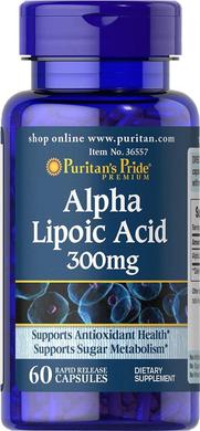 Альфа-ліпоєва кислота, Alpha Lipoic Acid, Puritan's Pride, 300 мг, 60 гелевих капсул - фото