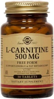 Карнитин (L-Carnitine), Solgar, 500 мг, 30 таблеток - фото