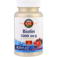 Биотин, ягодная смесь, Biotin, Kal, 5000 мкг, 100 таблеток - фото