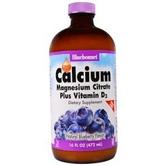Рідкий кальцій цитрат магнію+Д3, Calcium Magnesium, Bluebonnet Nutrition, чорниця, 472 мл - фото
