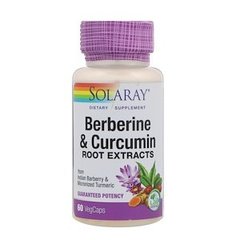 Берберин и куркумин, Berberine & Curcumin, Solaray, экстракты корней, 60 вегетарианских капсул - фото