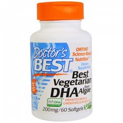 Веганский DHA на основе водорослей 200 мг, Doctors Best, 60 желатиновых капсул - фото