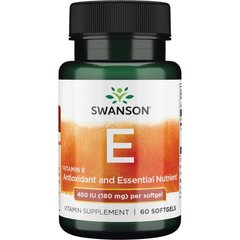 Витамин E, Vitamin E, Swanson, 400 МЕ, 60 капсул - фото