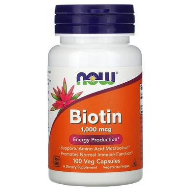 Биотин, Biotin, Now Foods, 1000 мкг, 100 капсул - фото