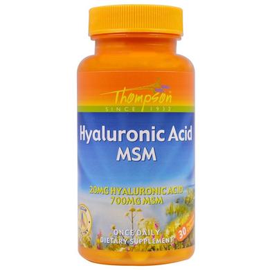 Гиалуроновая кислота и МСМ, Hyaluronic Acid - MSM, Thompson, 30 капсул - фото