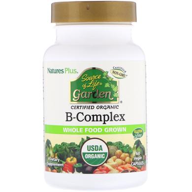 Комплекс вітамінів групи В, B-Complex, Nature's Plus, Source of Life Garden, органік, 60 капсул - фото