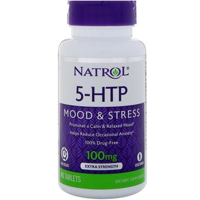 5-HTP 5-гідрокситриптофан, Natrol, уповільненого вивільнення, 100 мг, 45 таблеток - фото