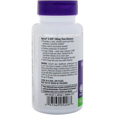 5-HTP 5-гидрокситриптофан, Natrol, замедленного высвобождения, 100 мг, 45 таблеток - фото