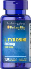 Л-тирозин, L-Tyrosine, Puritan's Pride, 500 мг, 100 капсул - фото