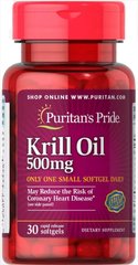 Масло криля (Омега-3), Red Krill Oil 500 mg (86 mg Active Omega-3), Puritan's Pride, 30 гелевых капсул - фото