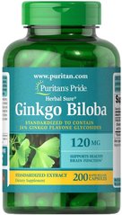 Гінкго Білоба, Ginkgo Biloba, Puritan's Pride, стандартизований екстракт, 120 мг, 200 капсул - фото
