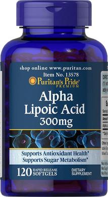 Альфа-ліпоєва кислота, Alpha Lipoic Acid, Puritan's Pride, 300 мг, 120 гелевих капсул - фото