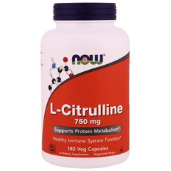 Цитруллин, L-Citrulline, Now Foods, 750 мг, 180 капсул - фото