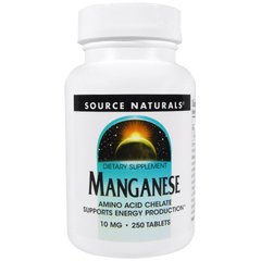 Марганец, Manganese, Source Naturals, 10 мг, 250 таблеток - фото