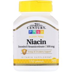 Ниацин (Витамин В3), Niacin Inositol, 21st Century, 500 мг, 110 капсул - фото