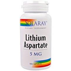 Литий, Lithium Aspartate, Solaray, 5 мг, 100 капсул - фото