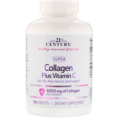 Супер колаген з вітаміном C, 6000 мг, 21st Century, 180 таблеток - фото