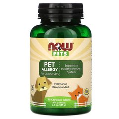 Витамины от аллергии у животных, Pets Pet Allergy, Now Foods, 75 жевательных таблеток - фото