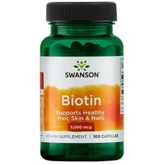 Біотин, Biotin, Swanson, 5000 мкг, 100 капсул - фото