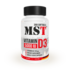 Витамин Д3, Vitamin D3, MST Nutrition, 5000 МЕ, 300 гелевых капсул - фото