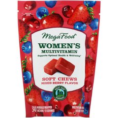 Мультивитамины для женщин, Women's Multivitamin Soft Chews, Mixed Berry Flavor, MegaFood, вкус ягод, 30 жевательных конфет - фото