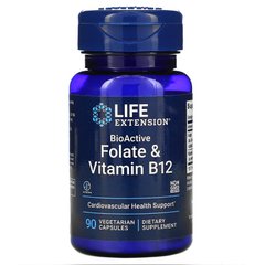 Фолиевая кислота и В12, Folate & Vitamin B12, Life Extension, 90 капсул - фото
