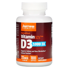 Вітамін Д3, Vitamin D3, Jarrow Formulas, 1000 МО, 100 капсул - фото