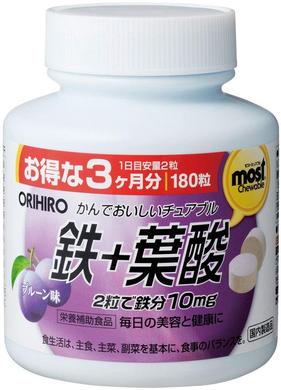 Жувальні таблетки Залізо, Orihiro, смак слива, 180 таблеток - фото