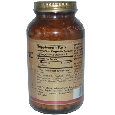 Глютамін, L-Glutamine, Solgar, 500 мг, 250 капсул - фото
