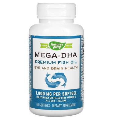 Рыбий жир + витамин Е, Mega-DHA, Nature's Way, концентрат, 1000 мг, 60 капсул - фото