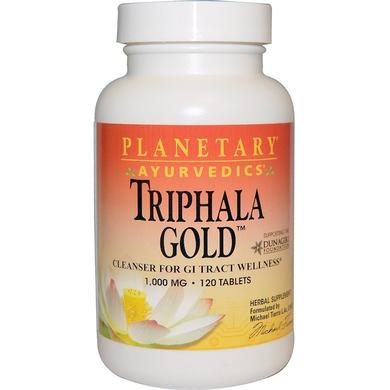 Трифала (Triphala Gold), Planetary Herbals, аюрведическая, золотиста, 1000 мг, 120 таблеток - фото