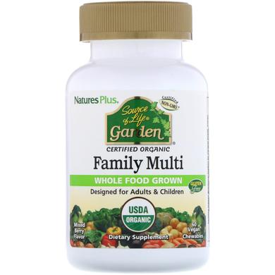 Мультивітаміни, Family Multi, Nature's Plus, Source of Life, ягоди, органік, 60 жувальних конфет - фото