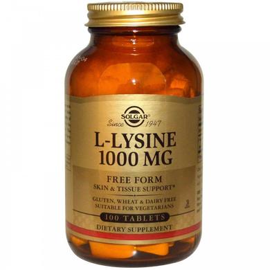 Лізин, L-Lysine, Solgar, 1000 мг, 100 таблеток - фото