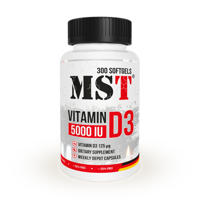 Вітамін Д3, Vitamin D3, MST Nutrition, 5000 МО, 300 гелевих капсул - фото