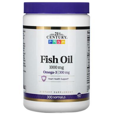 Риб'ячий жир в капсулах, Fish Oil, 21st Century, 1000 мг, 300 капсул - фото