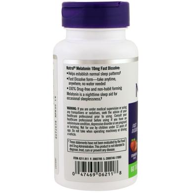 Мелатонин быстрого высвобождения (вкус клубники), Melatonin, Natrol, 10 мг, 60 таблеток - фото