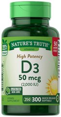 Витамин D3, Vitamin D3, Nature's Truth, 2000 МЕ, 300 гелевых капсул - фото