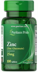 Цинк глюконат, Zinc, Puritan's Pride, 25 мг, 100 таблеток - фото