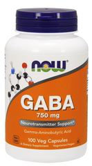 Гамма-аминомасляная кислота (GABA), Now Foods, 750 мг, 100 капсул - фото