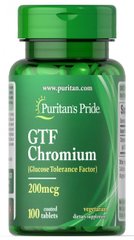 Хром, GTF Chromium, Puritan's Pride, 200 мкг, 100 таблеток - фото