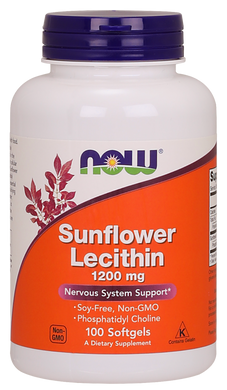 Подсолнечный лецитин, Sunflower Lecithin, Now Foods, 1200 мг, 100 капсул - фото