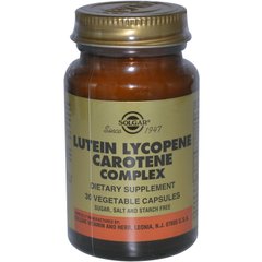 Лютеин, комплекс каротиноидов (Lutein Lycopene Carotene), Solgar, 30 капсул - фото