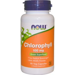 Хлорофилл, Chlorophyll, Now Foods, 100 мг, 90 капсул - фото
