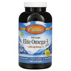 Рыбий жир Омега-3, Elite Omega-3, Carlson Labs, лимон, 1600 мг, 180 капсул - фото