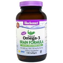 Формула для мозку Омега-3, Omega-3 Brain Formula, Bluebonnet Nutrition, 120 капсул - фото