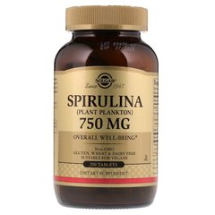 Спирулина, Spirulina, Solgar, 750 мг, 250 таблеток - фото