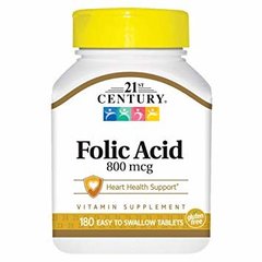 Фолієва кислота, Folic Acid, 21st Century, 800 мкг, 180 таблеток - фото
