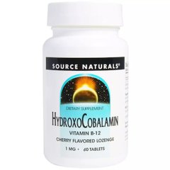 Витамин B12, 1 мг, Гидроксокобаламин, вкус вишни, Hydroxocobalamin, Source Naturals, 60 таблеток - фото