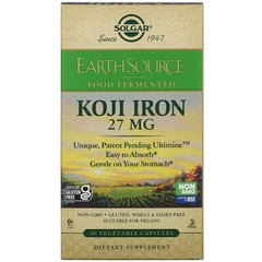 Железо, Koji Iron, Solgar, 27 мг, ферментированное, 30 растительных капсул - фото